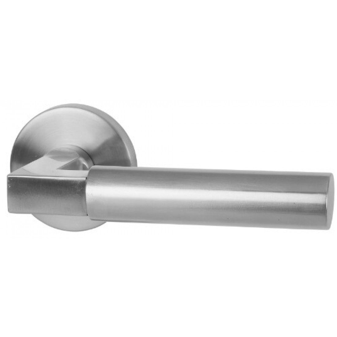 Deurklink "Alaska' RVS op rond rozet 50mm geveerd geborsteld RVS
