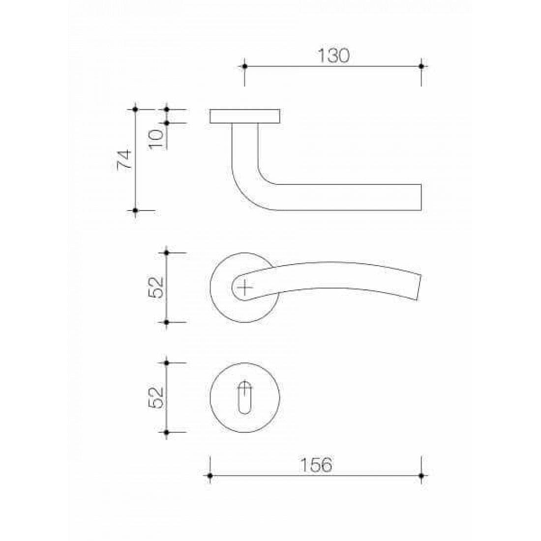 Deurklink "Catulo" op rond rozet 52mm met CLAQ montage systeem RVS 304