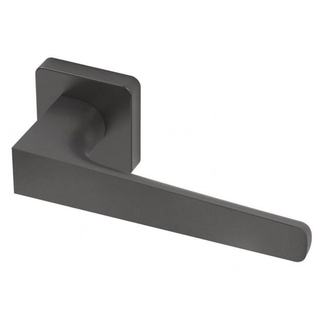 Deurklink "Gaius" op vierkant rozet 52mm BIOV coating + CLAQ montage systeem Black Pearl