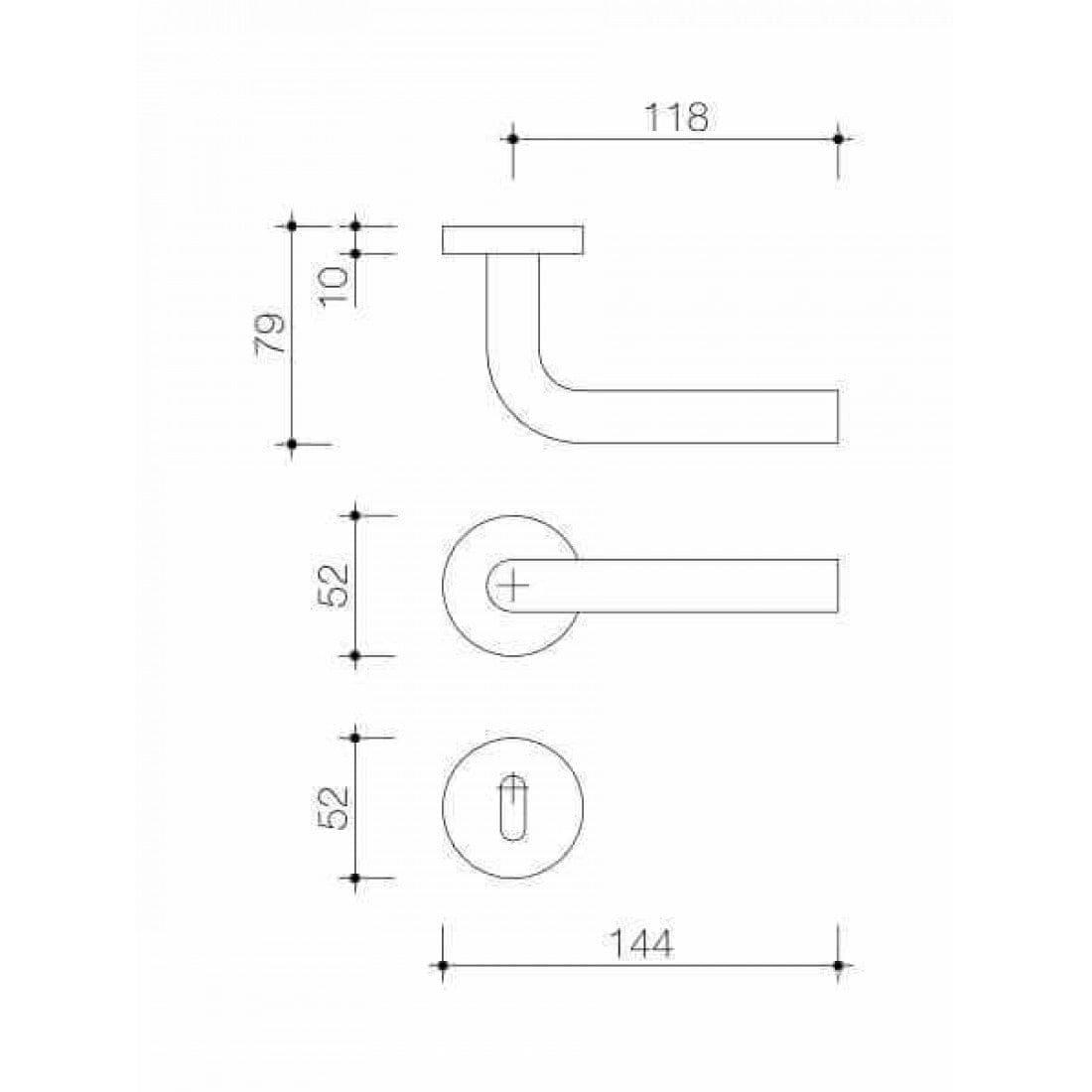 Deurklink "Riva" op rond rozet 52mm met CLAQ montage systeem RVS 304