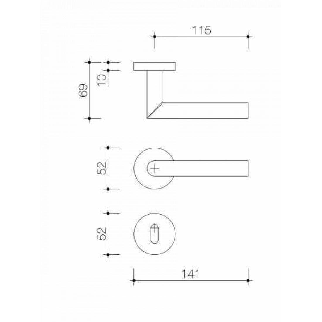 Deurklink "Salo" op rond rozet 52mm met CLAQ montage systeem RVS