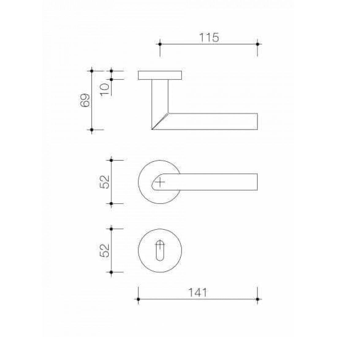 Deurklink "Fasano" op rond rozet 52mm met CLAQ montage systeem RVS 304